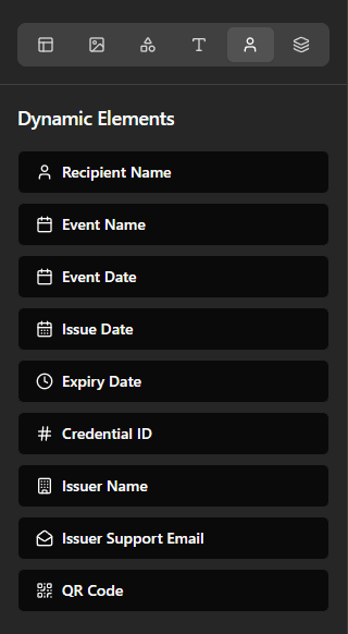 Creadefy template builder dynamic elements panel