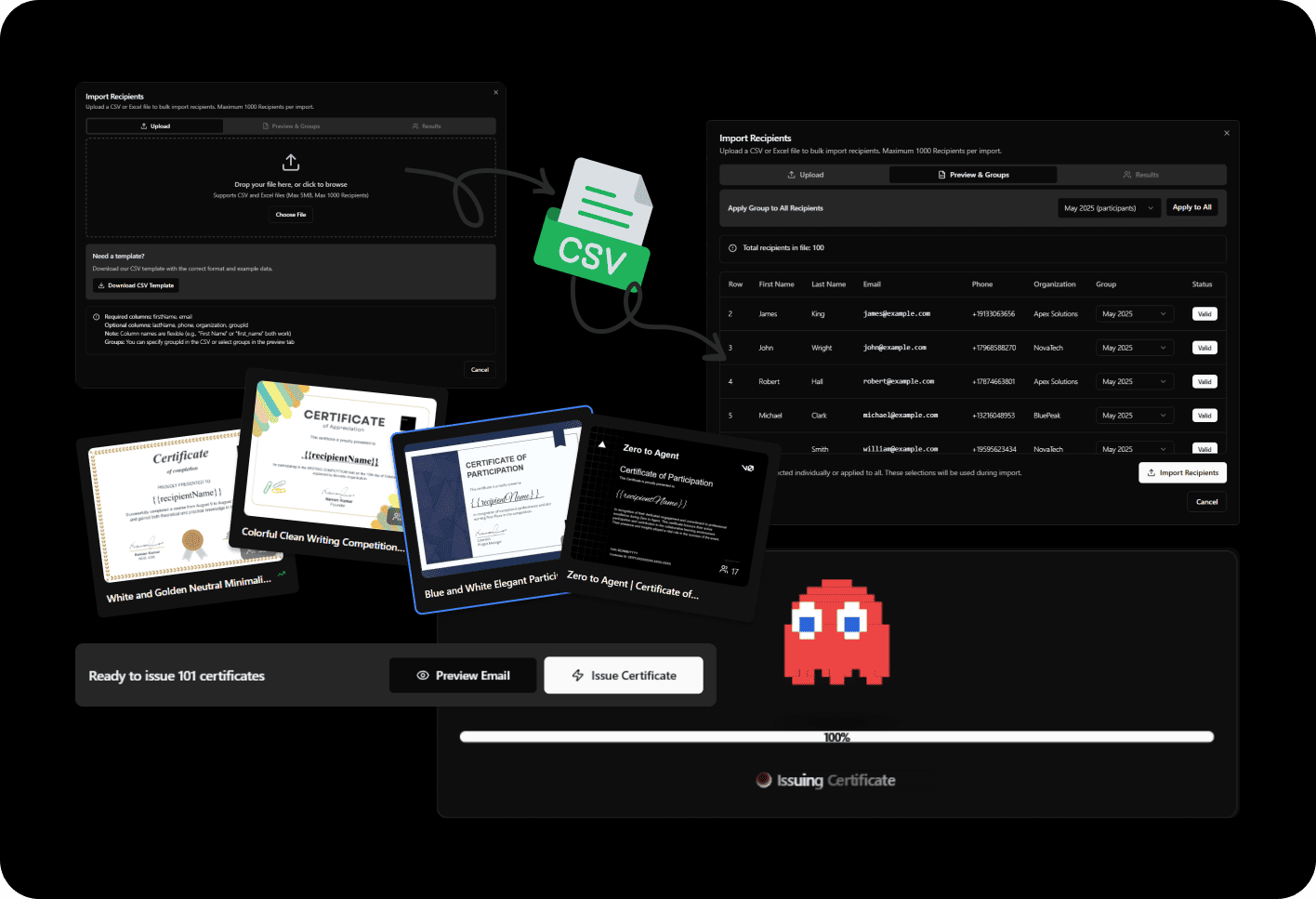 Creadefy bulk certificate issuance from CSV