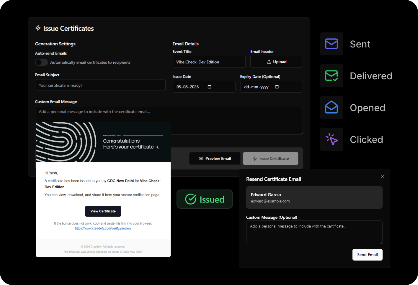 Creadefy automated credential delivery email