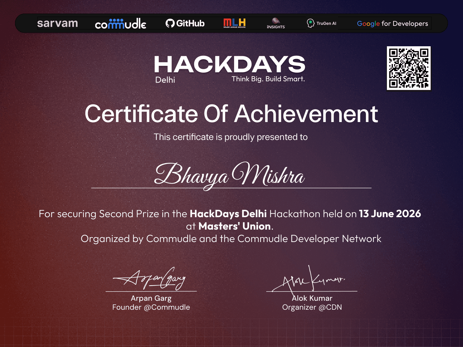 Certificate for Bhavya Mishra
