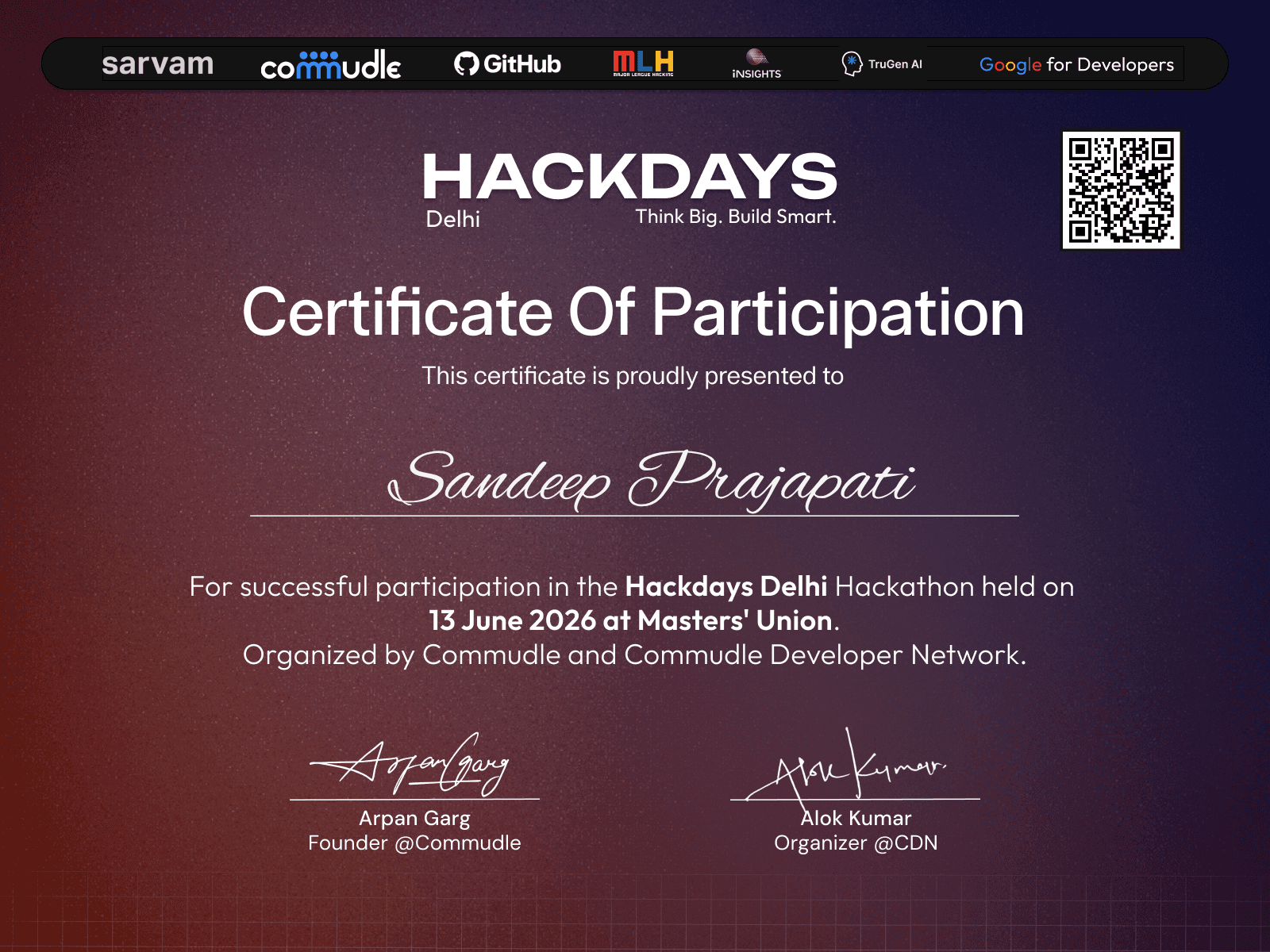 Certificate for Sandeep Prajapati