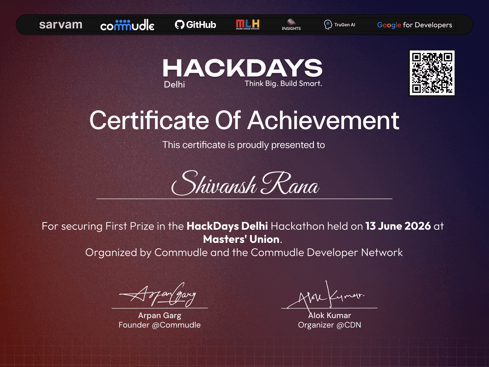 Certificate for Shivansh Rana