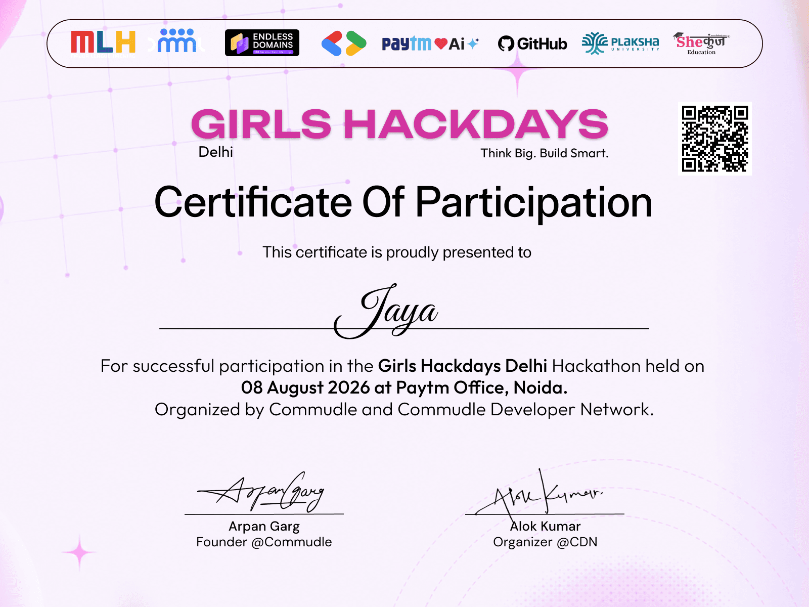 Certificate for Jaya