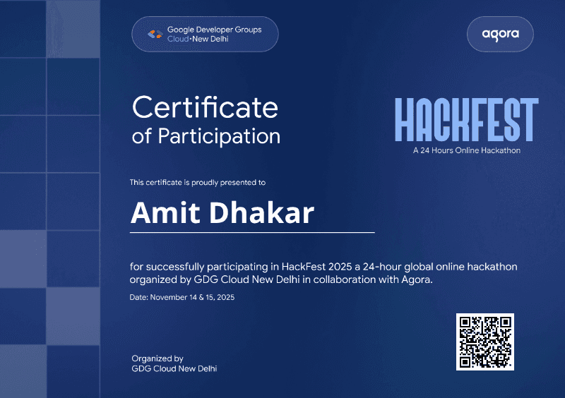Certificate for Amit Dhakar