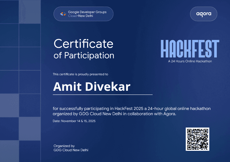Certificate for Amit Divekar