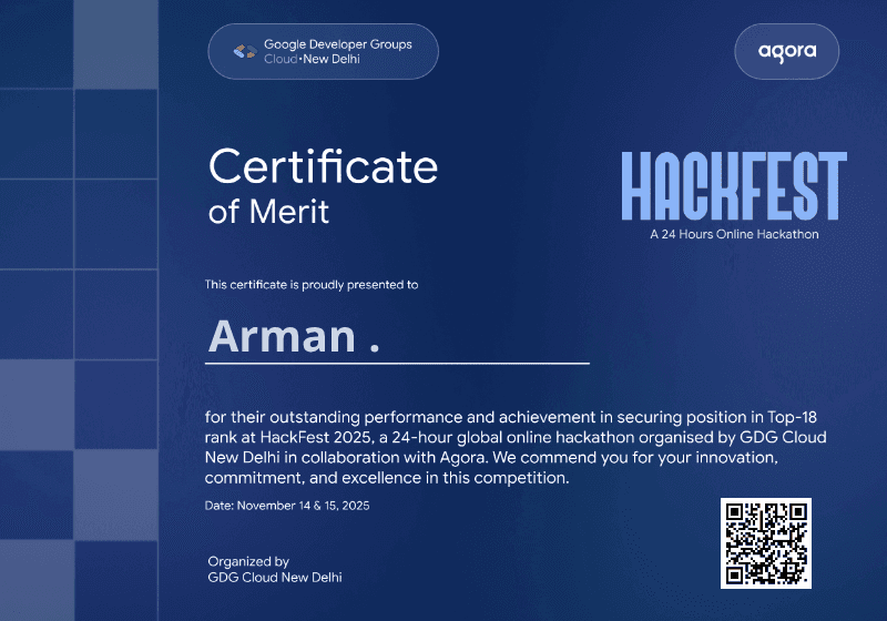 Certificate for Arman .