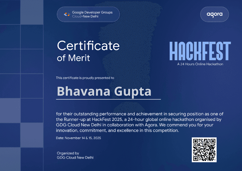 Certificate for Bhavana Gupta