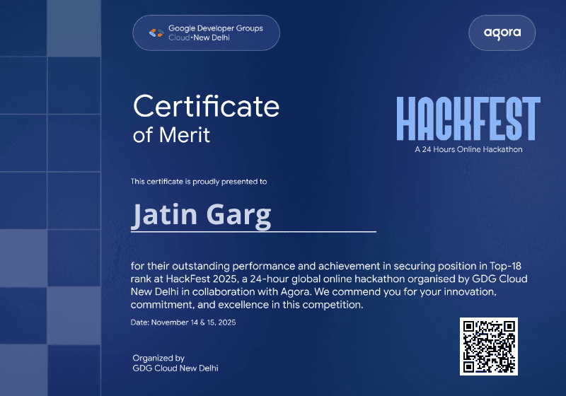 Certificate for Jatin Garg
