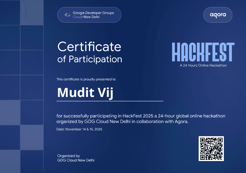 Certificate for Mudit Vij