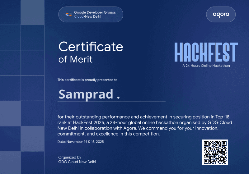 Certificate for Samprad .