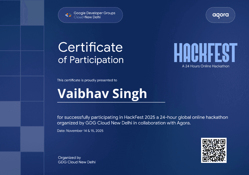 Certificate for Vaibhav Singh
