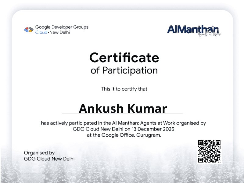 Certificate for Ankush Kumar