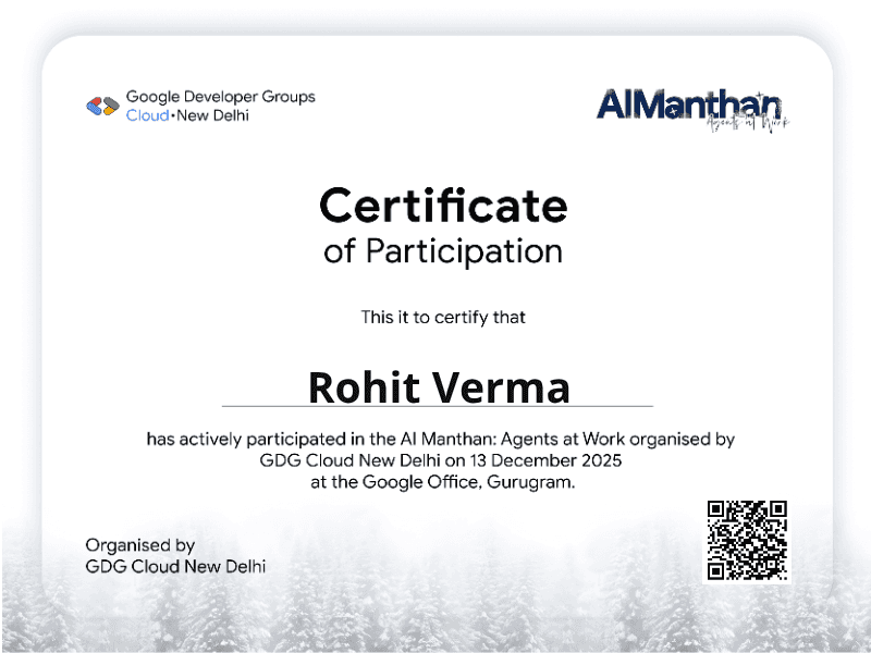 Certificate for Rohit Verma