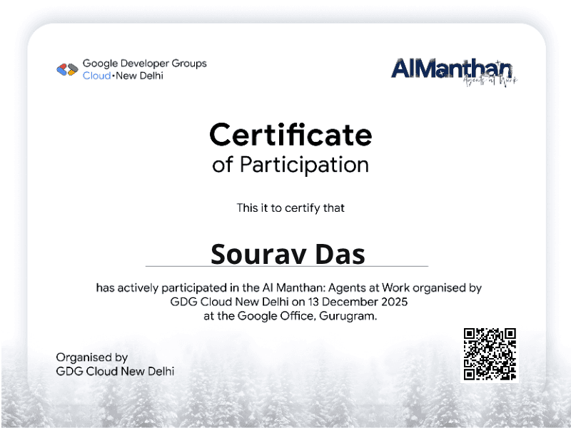 Certificate for Sourav Das