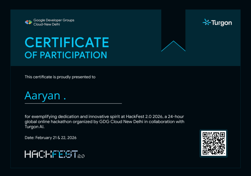 Certificate for Aaryan .