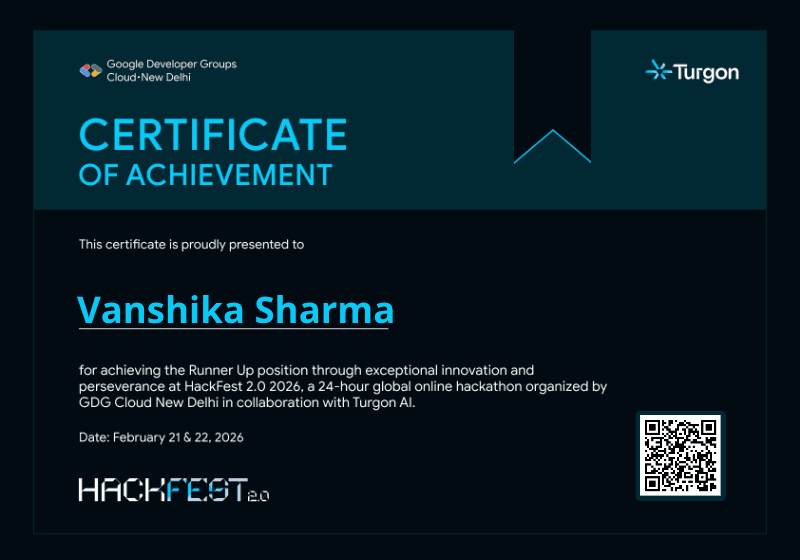 Certificate for Vanshika Sharma