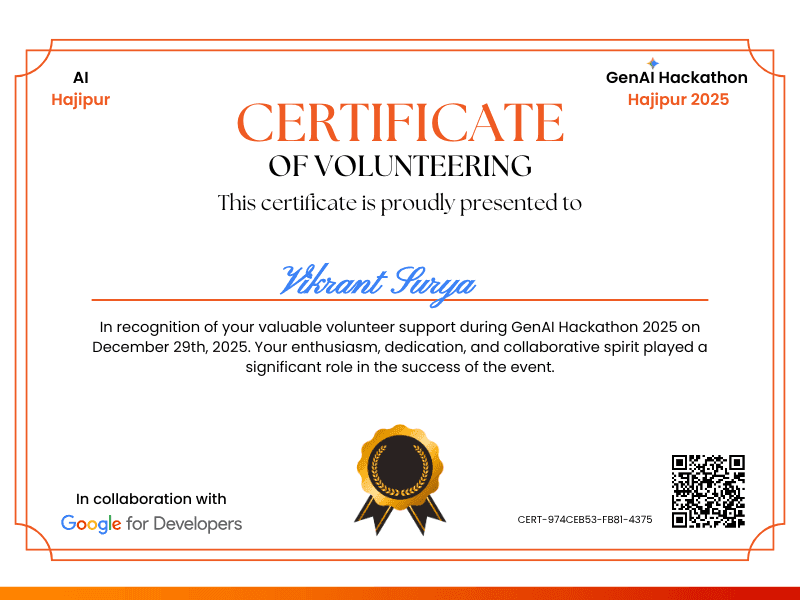 Certificate for Vikrant Surya