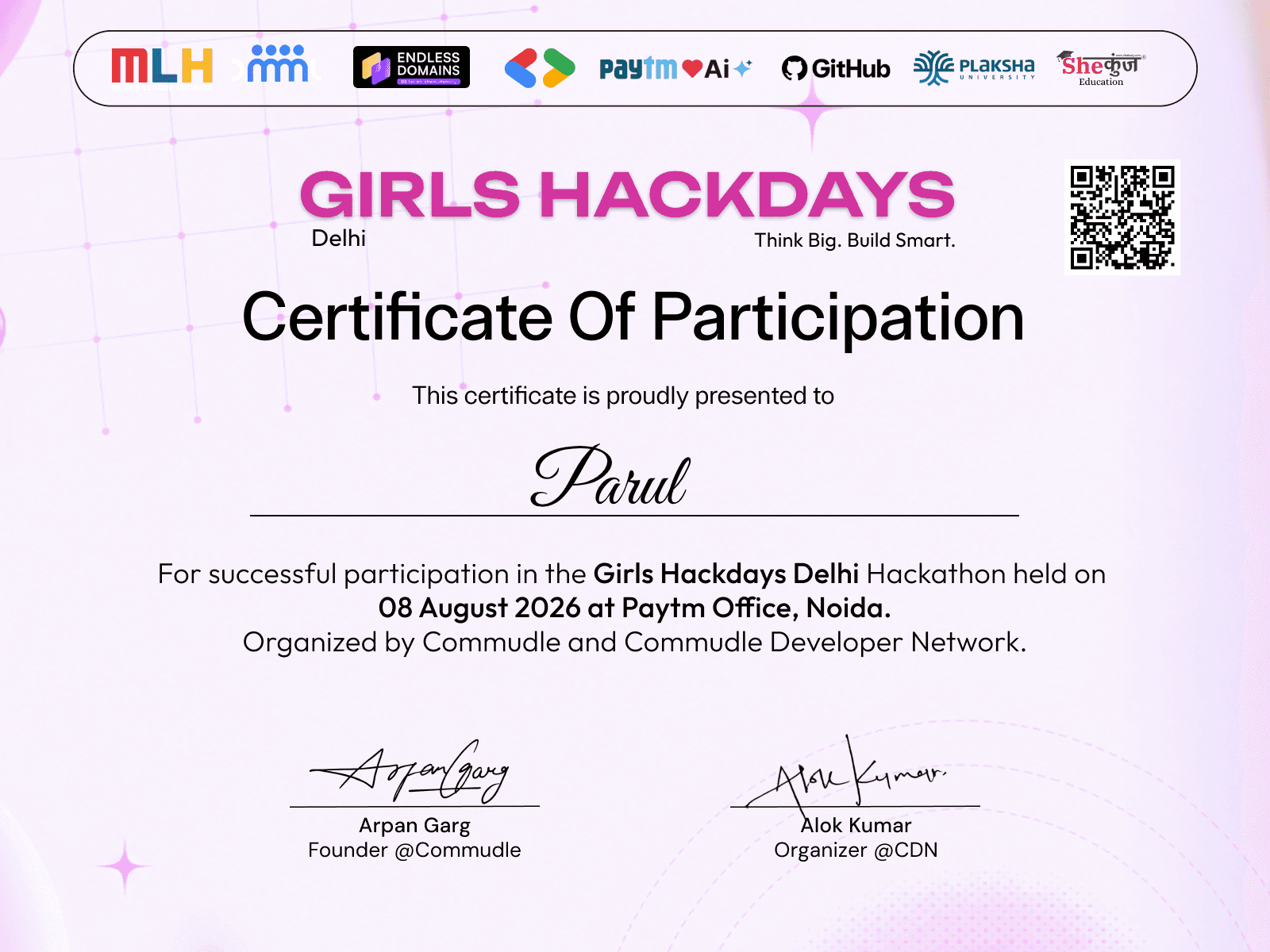 Certificate for Parul