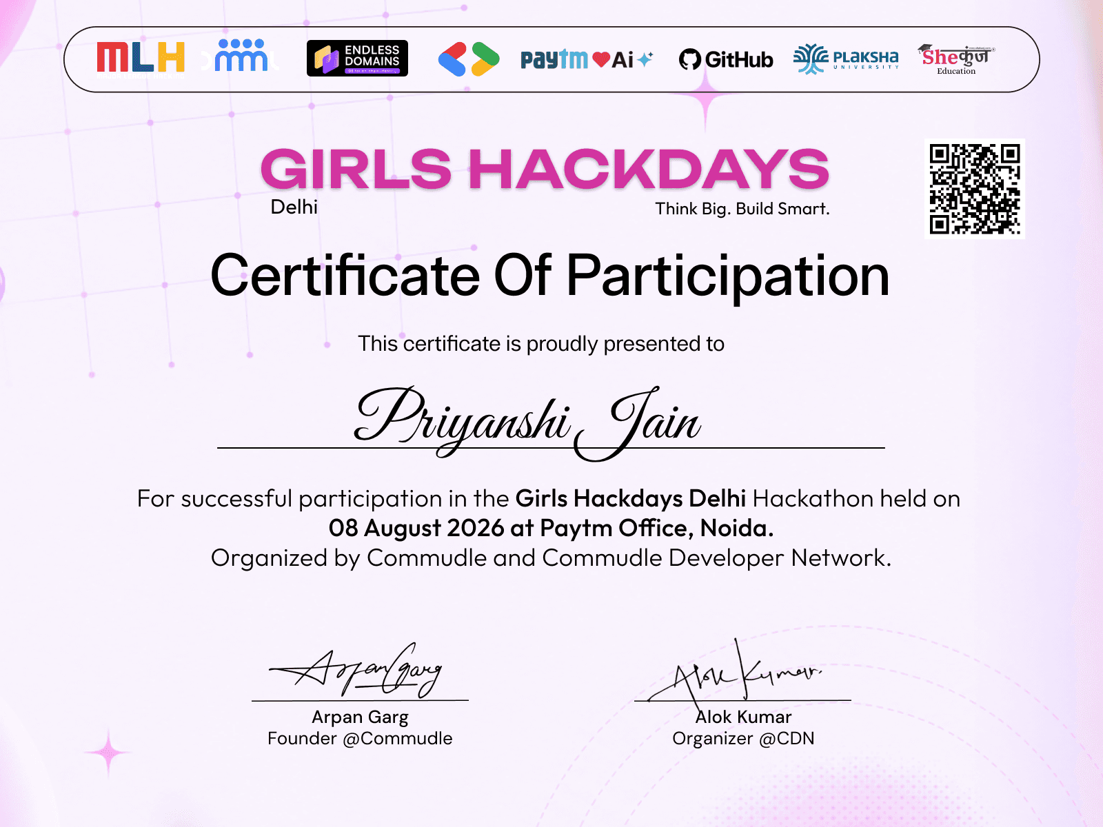 Certificate for Priyanshi Jain