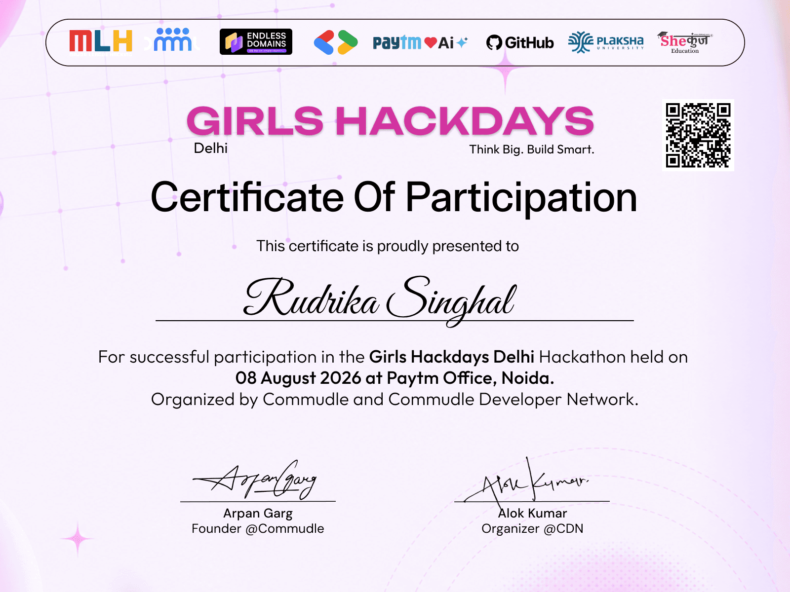 Certificate for Rudrika Singhal