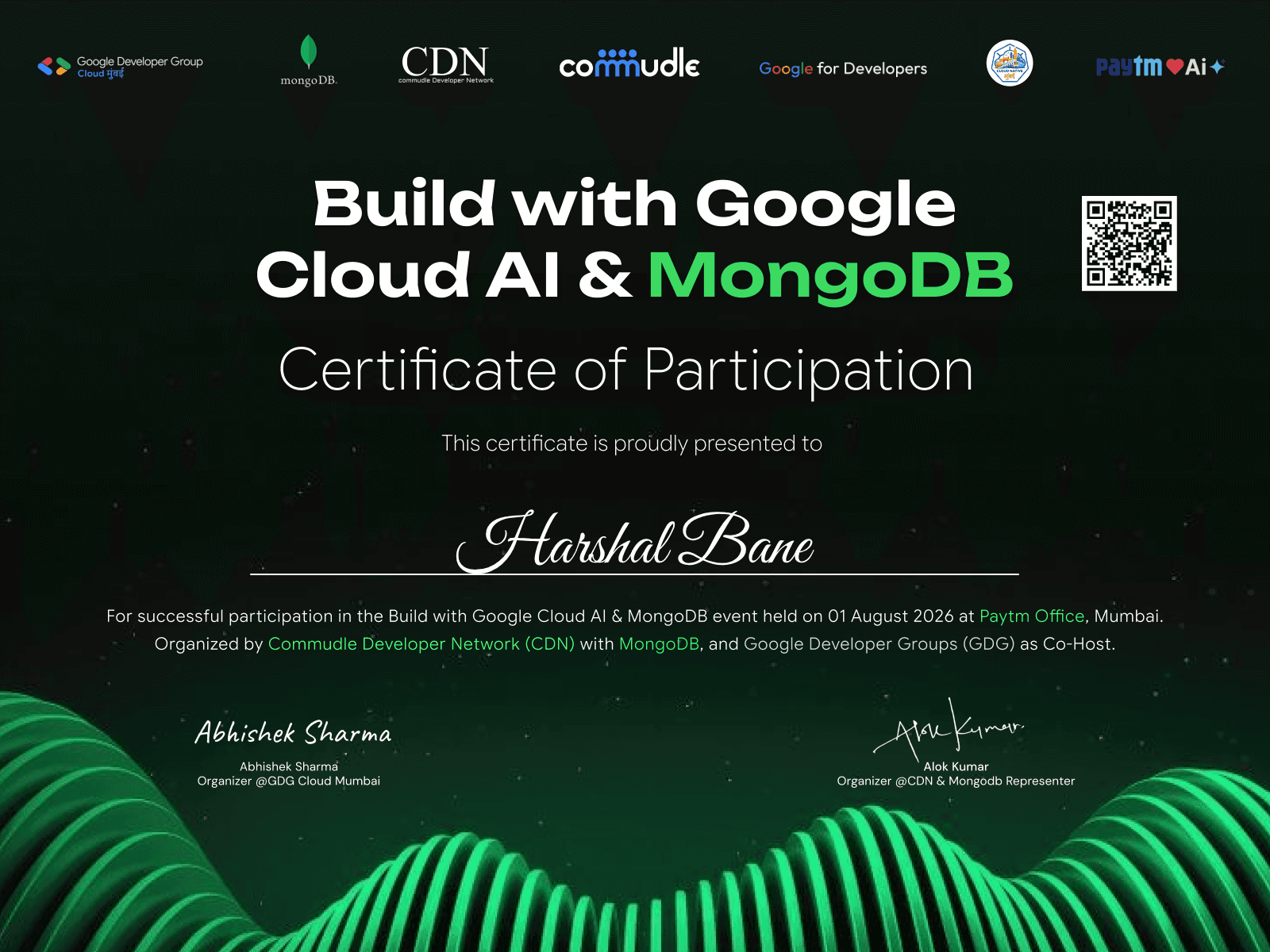 Certificate for Harshal Bane
