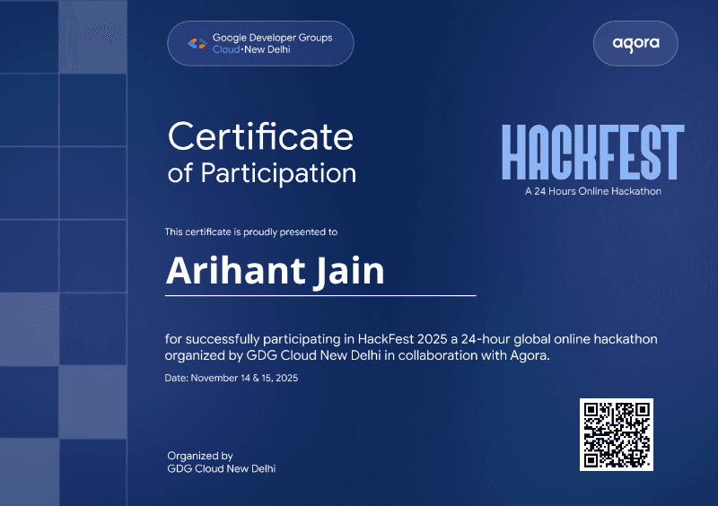 Certificate for Arihant Jain