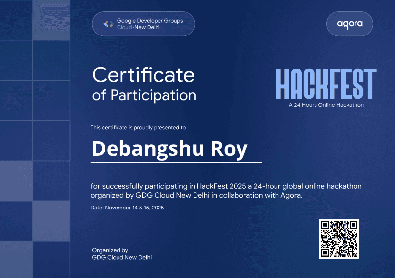 Certificate for Debangshu Roy