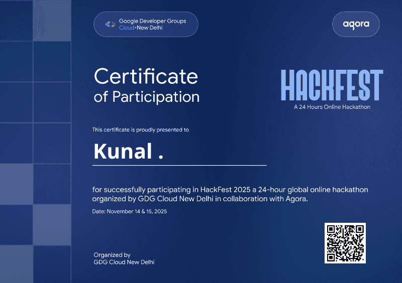 Certificate for Kunal .