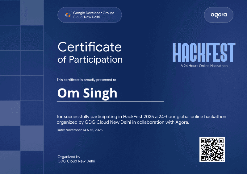 Certificate for Om Singh