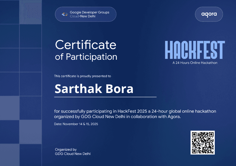 Certificate for Sarthak Bora