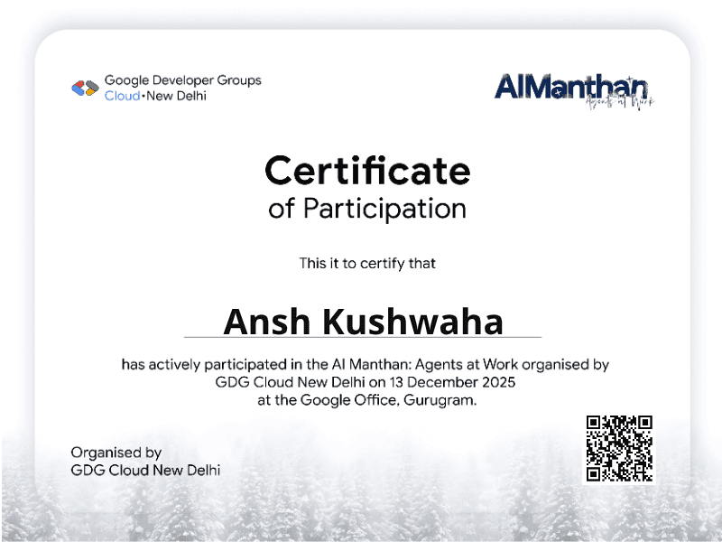 Certificate for Ansh Kushwaha
