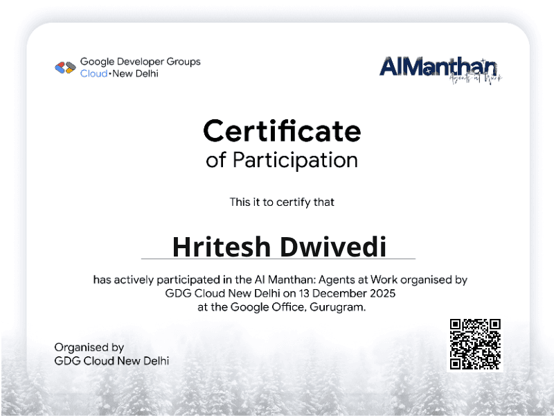 Certificate for Hritesh Dwivedi