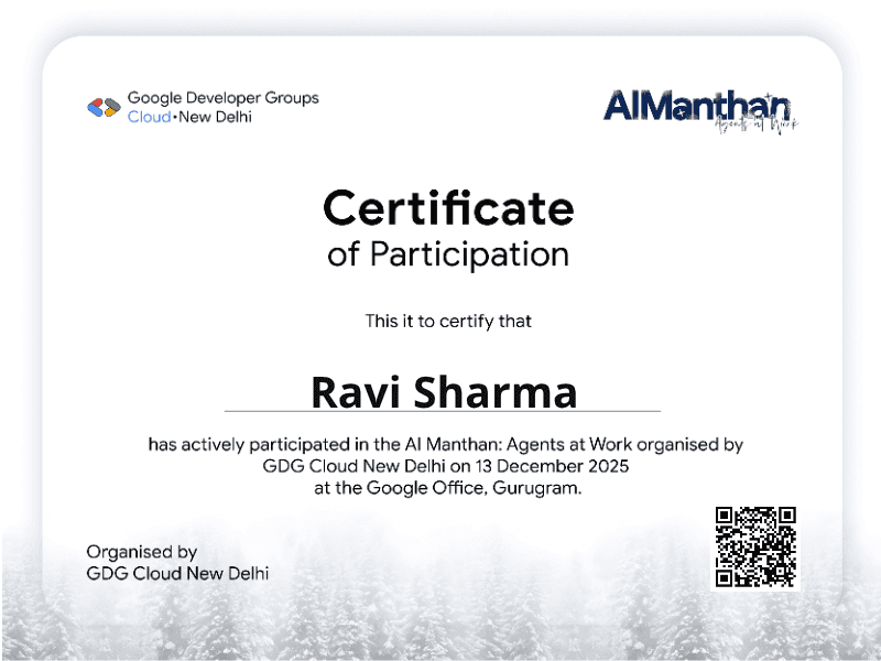 Certificate for Ravi Sharma