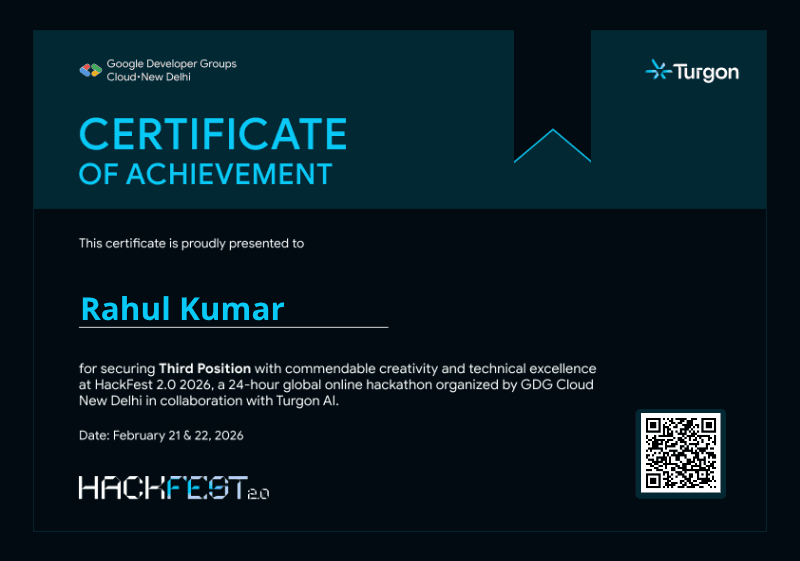 Certificate for Rahul Kumar