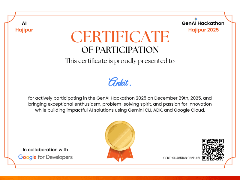 Certificate for Ankit .