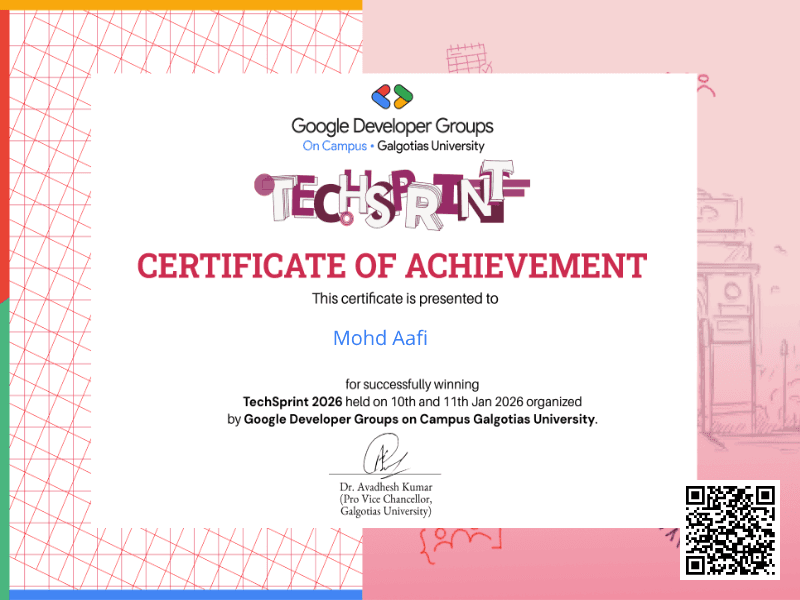 Certificate for Mohd Aafi