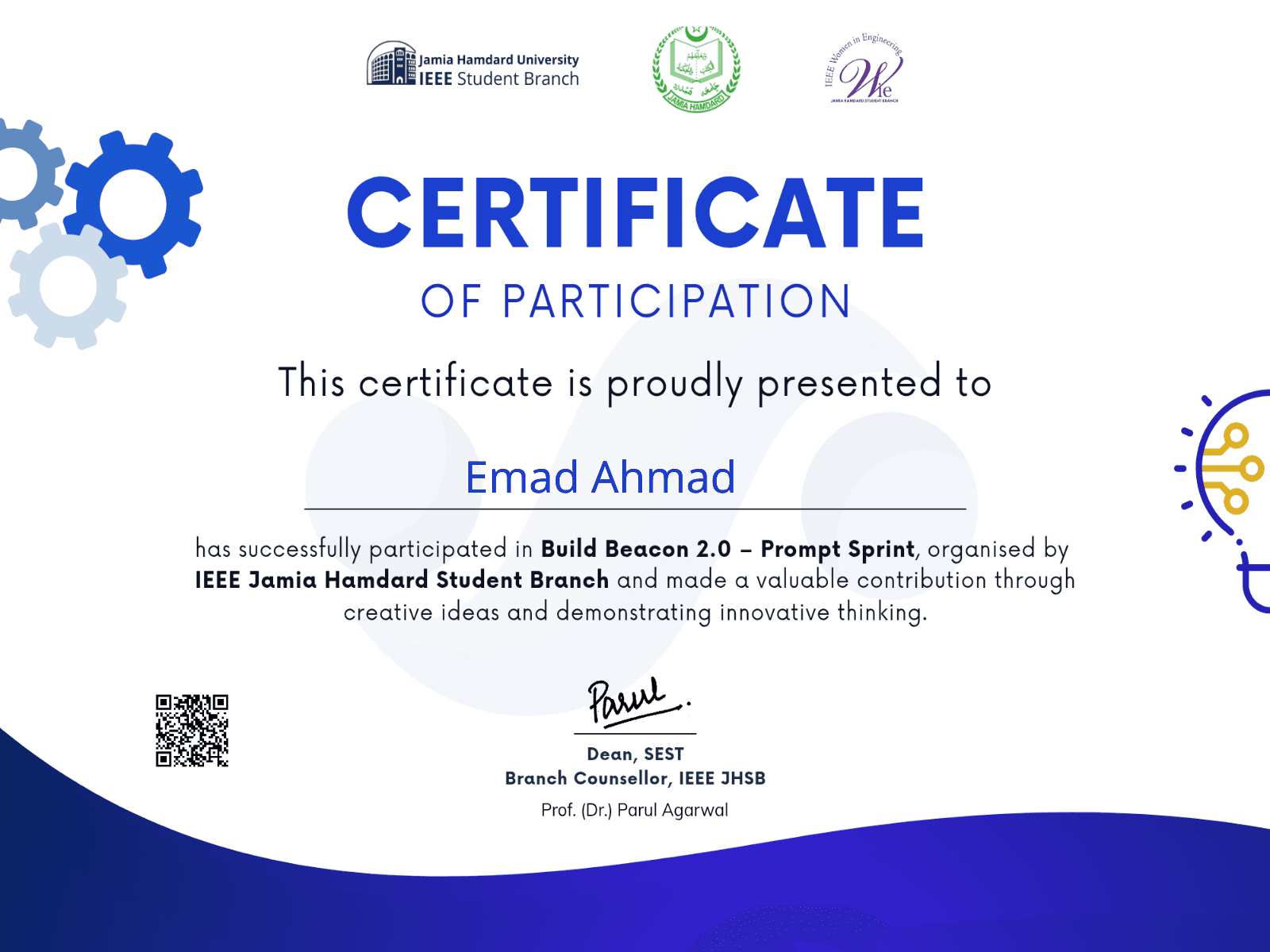 Certificate for Emad Ahmad