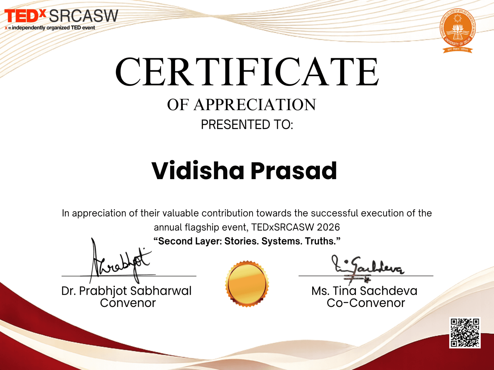 Certificate for Vidisha Prasad